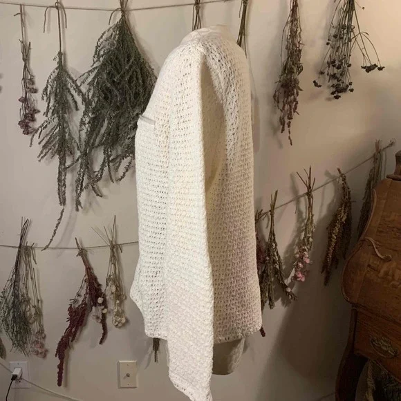 Pendleton White Knit Cardigan Cotton Linen Large Hook Eye Closure Crewneck - Picture 4 of 8